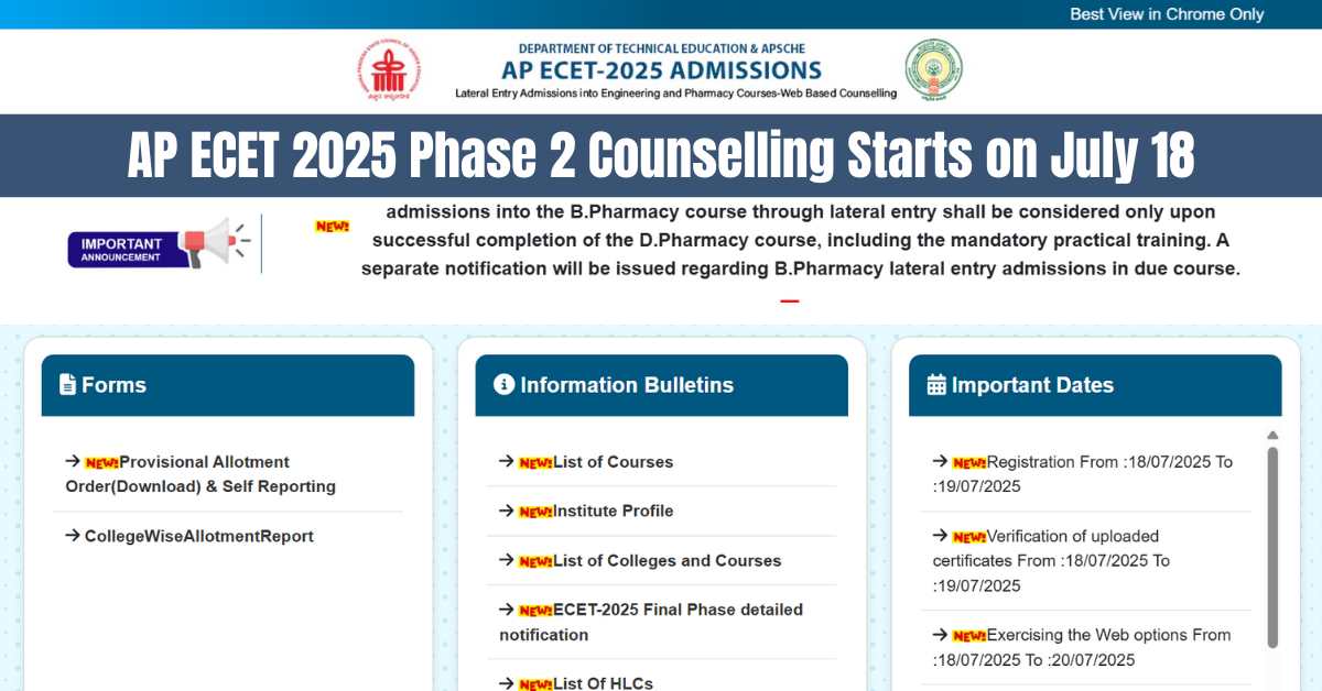 AP ECET 2025 Phase 2 counselling starts on July 18